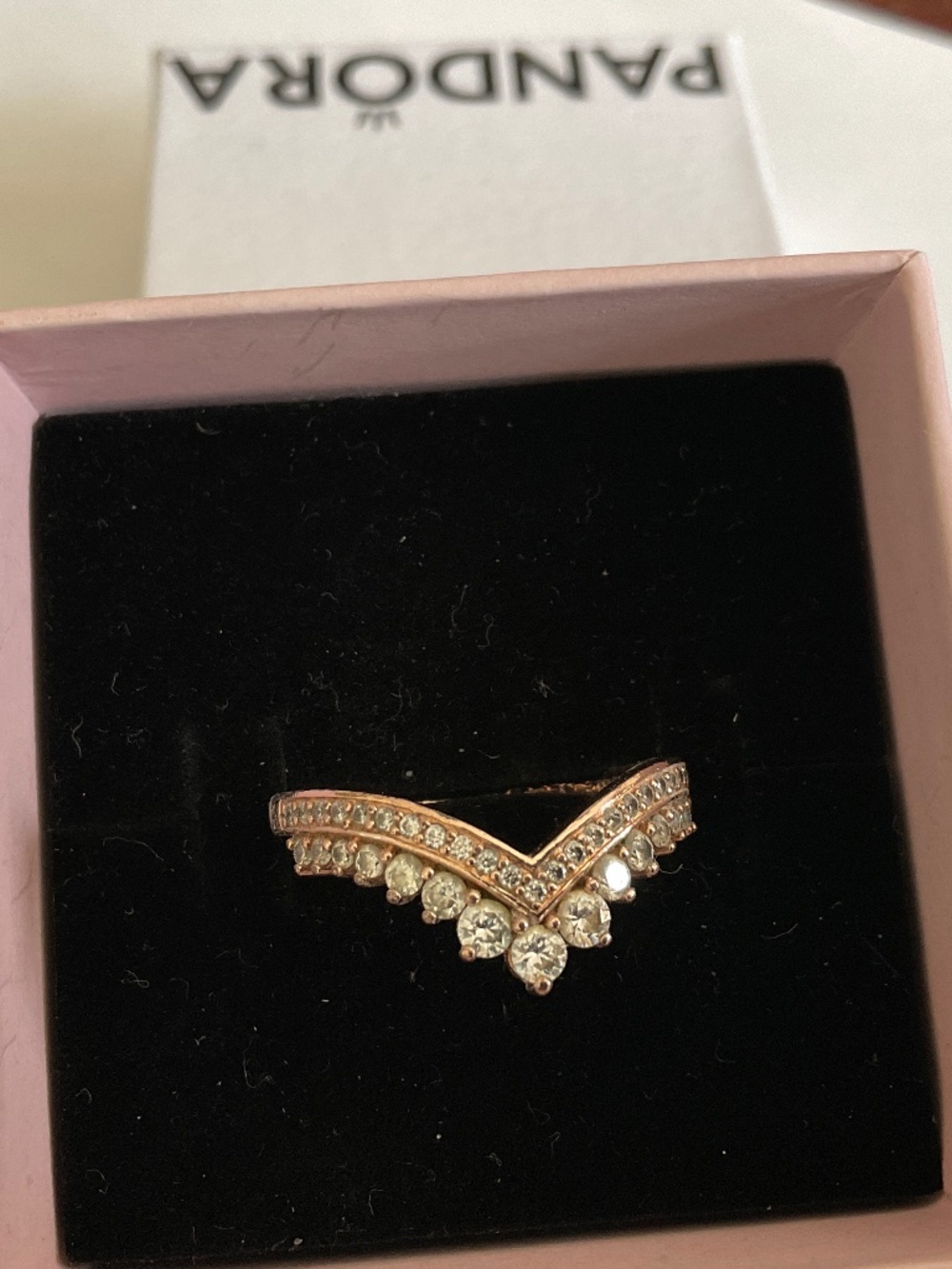 Pandora Rose Gold V-Stack Ring with Clear Stones